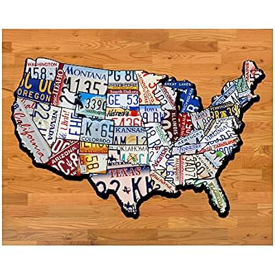 AMERICAN LUXURY GIFTS United States License Plates - Vintage Rustic Wood Design Wall Art for Man Cave Garage Office Home Decor - 14x11 Unframed Print
