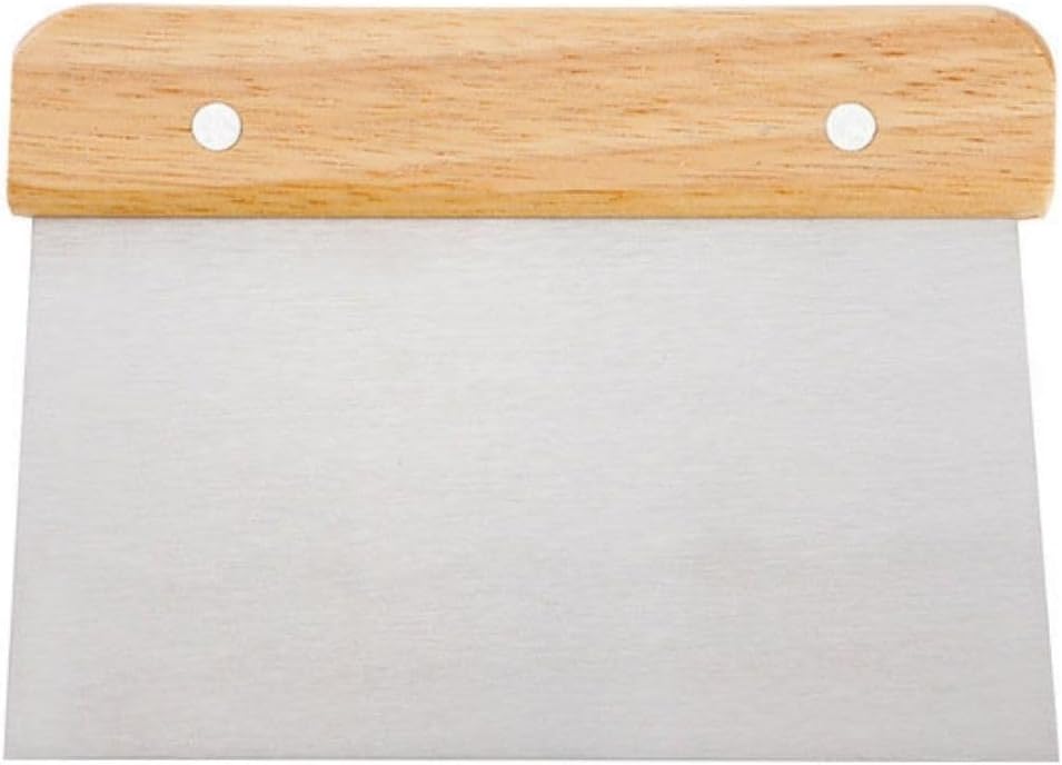 Paslanmaz Çelik Ahşap Saplı Hamur Pasta Börek Kek Şekillendirici Kesici Kazıyıcı Spatula, 14x10 cm
