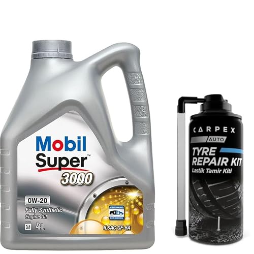Mobile Super 3000 0W20 Engine Oil 4L  00120 Carpex Tire Repair Kit