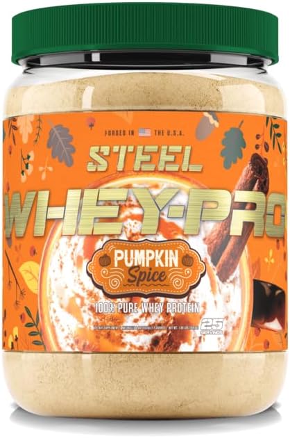 Steel Supplements Whey-Pro | 100% Pure Whey Protein Powder for Men and Women | Pumpkin Spice | Muscle Gain & Lean Muscle Recovery | Gluten Free | 1.65 lbs | BCAA 5g | Non-GMO | 25 Servings