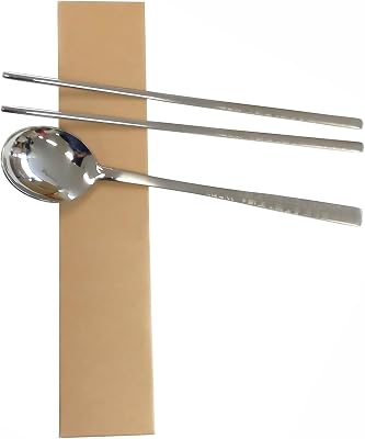 SUPIA Korean Traditional Cutlery Stainless Steel Spoons and Chopsticks Set Tableware with Long-hand, Reusable Silver Hunminjeongeum