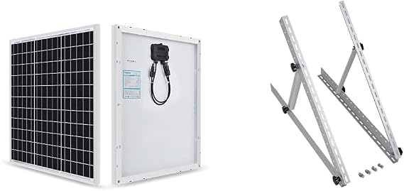 Renogy 50 Watt 12 Volt Monocrystalline Solar Panel (Compact Design) and Renogy 28in Adjustable Solar Panel Mount Brackets