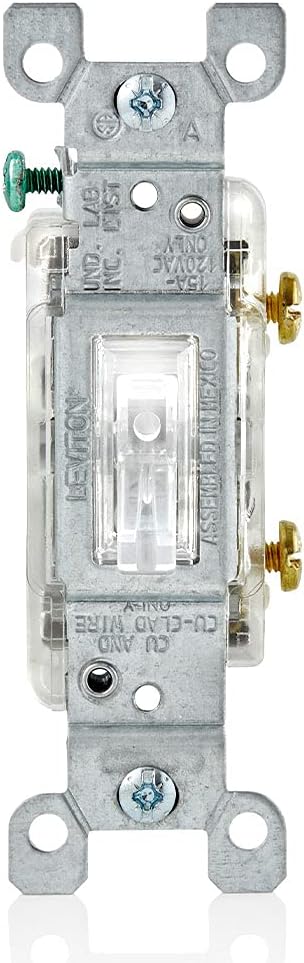 Leviton 15-Amp Toggle LED Illuminated Single-Pole Switch, L1461-2C, Clear