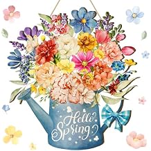Juexica Hello Spring Door Sign, Flower Door Hanger Wreath, Wooden Hanging Decor, Rustic Welcome Sign for Front Porch, Wall, Pediments Decorations, Floral
