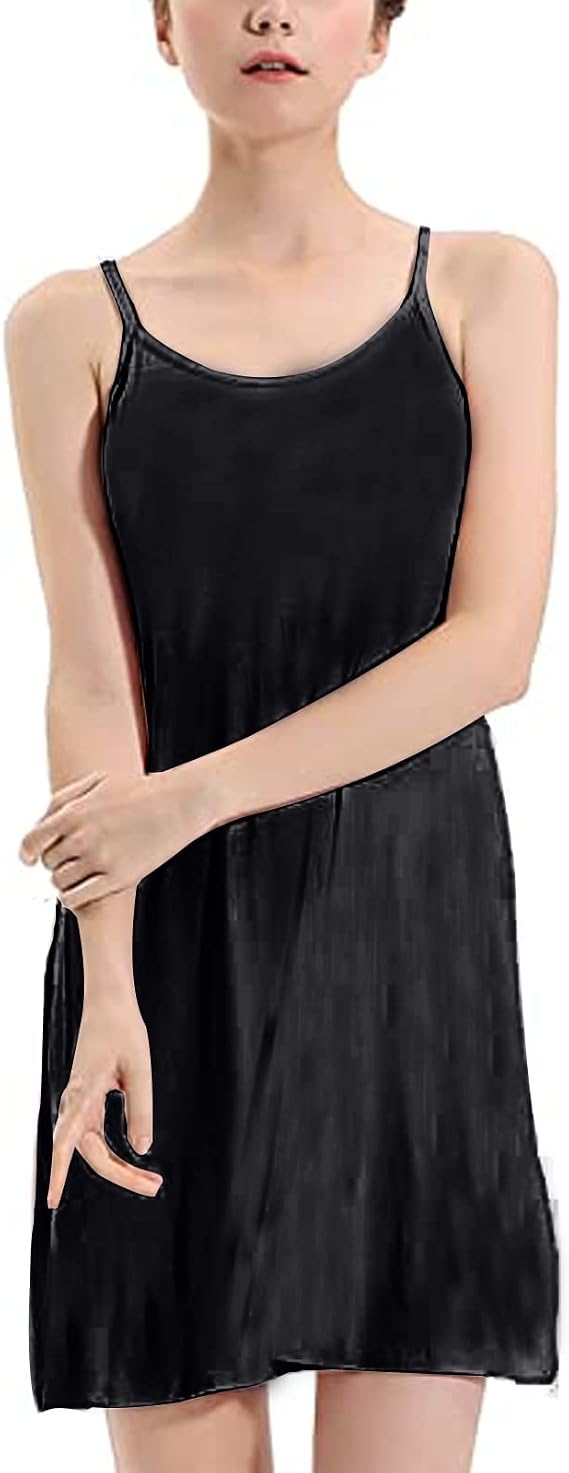 Womens Full Slip Dress Built-in Bra Chemisole Sleepwear Adjustable Spaghetti Strap Nightgown
