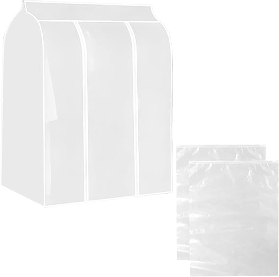 Clothes Covers, Hanging Protector Rack Organizer, Clothes Rail Cover Garment Covers with Full Zipper and Magic Tape PEVA Dustproof Wardrobe for Storage and Travel 2 Storage Bags 100X120X50CM