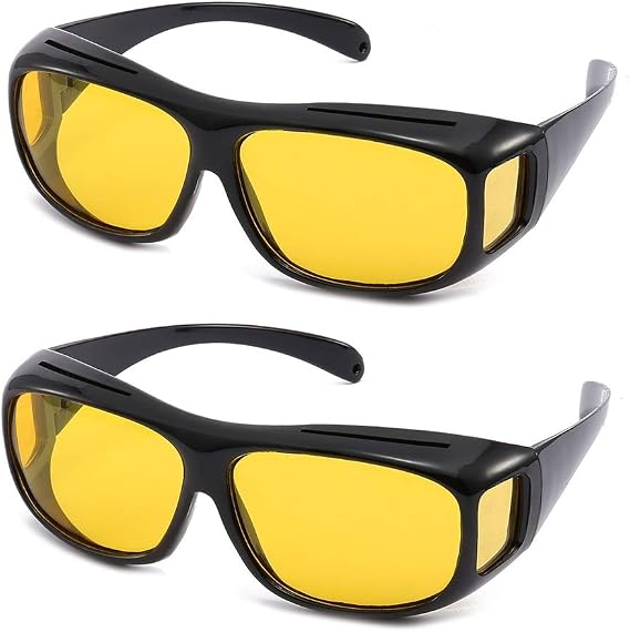 2PCS High Definition Night Vsion Driving Sunglasses Wrap Around Glasses with Anti Reflective Coating