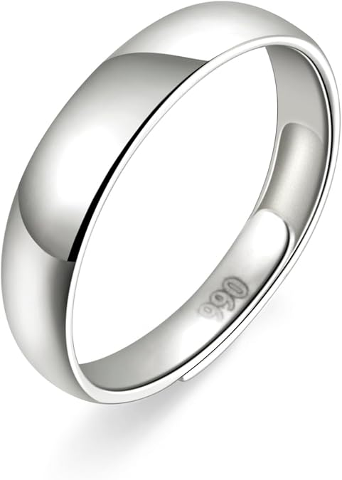 SDA S990 Simple Sterling Silver Ring, Adjustable High Polish Band, Classic Simple Design