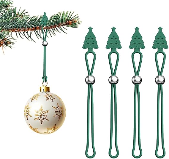 24 Pcs Ornament Hooks for Hanging Christmas Decorations, Adjustable Non-Slip Secure Hangers with Easy Clip Design, Sturdy and Reusable for Christmas Tree Ornaments & Xmas Tree Decor, Green