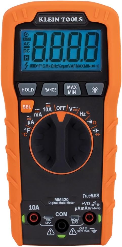 Klein Tools MM420 Dijital Multimetre, Otomatik Değişen TRMS Multimetre, 600V ACDC Gerilim, 10A ACDC Akım, 50 MOhms Direnç
