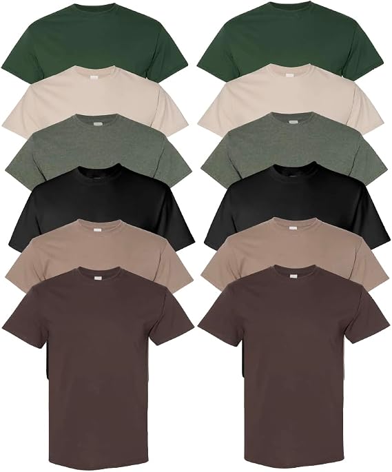EVERYDAY TEES 12 Pack Mens Cotton Crew Neck Regular T-Shirts Bulk Short Sleeve Lightweight Tees Mix Colors