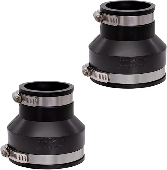 Fernco 1056-32 3-in. x 2-in. Flexible PVC Reducing Pipe Coupling for Cast Iron and Plastic Plumbing Connections, 2-Pack