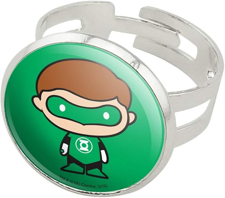 GRAPHICS & MORE Green Lantern Cute Chibi Character Silver Plated Adjustable Novelty Ring