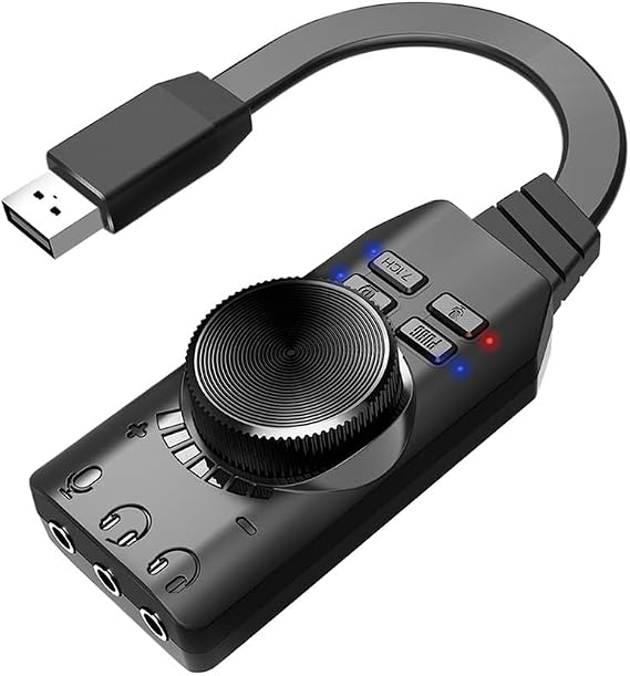PLEXTONE GS3 USB 7.1 Virtual Surround Sound Card, Driver-Free External Audio Adapter for PC Gaming, Lightweight Black Device with 18cm Cable