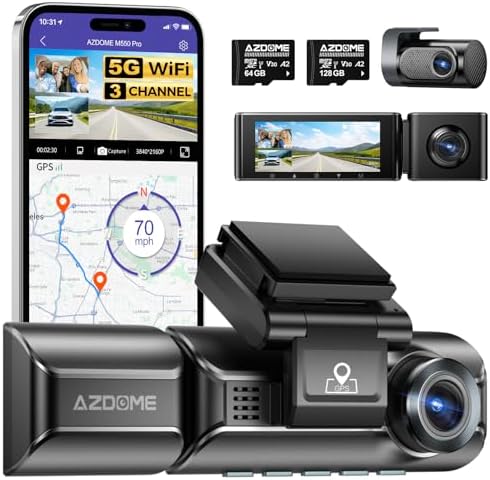 AZDOME M550 Pro 3 Channel Dash Cam with AZDOME 128GB TF Card