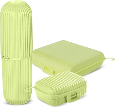 Travel Bottles Kit, Refillable & Leakproof, Toiletries Set with Large Toothbrush Case, Soap Holder and 3 Travel Size Containers 3oz each for Shampoo, Conditioner and Lotion, TSA Approved Green