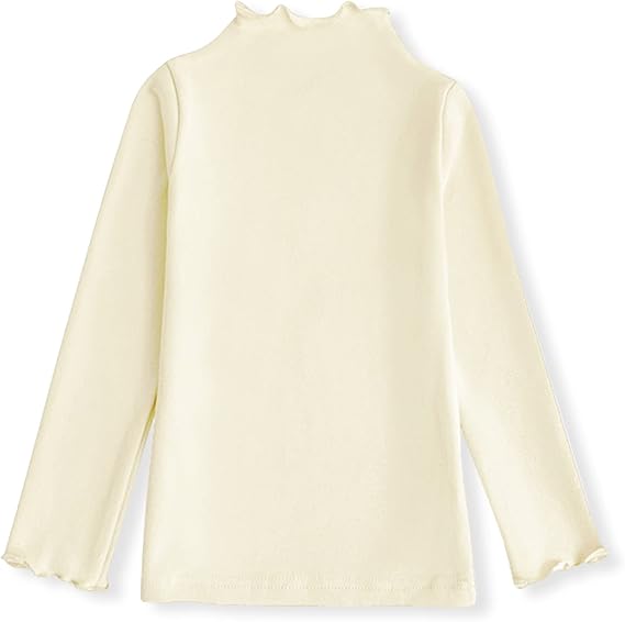 Girls Lettuce Edge Trim Mock Neck Long Sleeve Slim Fit T-Shirt Tops Lightweight Knit Tee