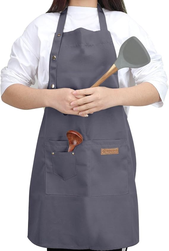 Kitchen Cooking Apron for Women Men with Big Pockets Canvas Waterproof Aprons for Server Pottery Artist Chef Apron