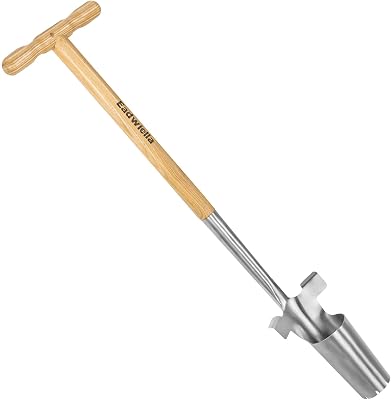Bulb Planter Tool Long Handle Bulb Transplanter Sod Plug Tool Flower Seedling Planting Tool with Depth Marker and Sharp Teeth for Tulips, Daffodils and Other Flowers Garden Pro Plugger