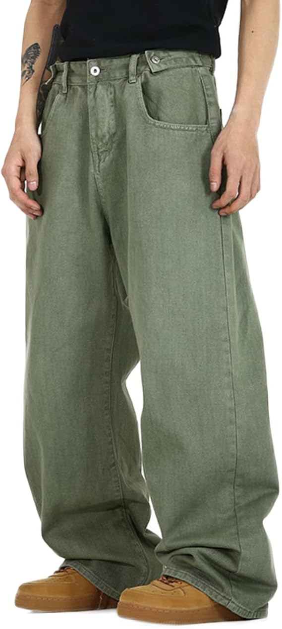 Nutriangee Men's Baggy Jeans Loose Fit Wide Leg Denim Pants