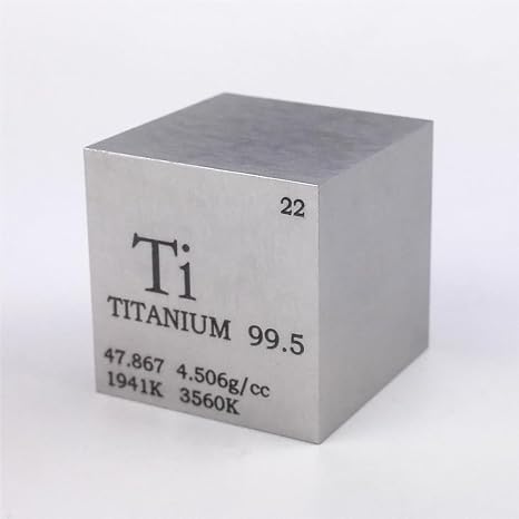 Titanium 1 kg Cube 99.5% 60.7 mm Side with Safe Chamfer Engraved Periodic Table