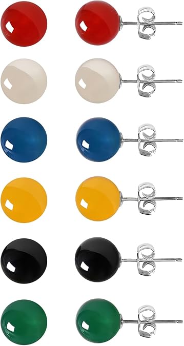Agate Earrings Set 6 Pairs Mix Color Cartilage Studs 6 MM Tragus Stud Multiple Piercing Second Hole Stackable Hypoallergenic Jewellery for Women Ladies Sensitive Ears Aretes De Mujer Women's Jewelry