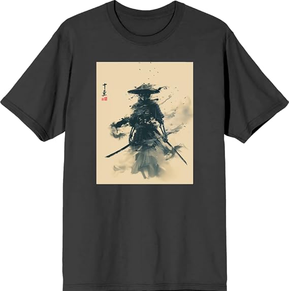 Ronin Samurai Skeleton Adult Black Crew Neck Short Sleeve Tee-Small