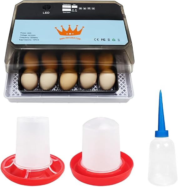 Home Use 9 Eggs Incubator Automatic Temperature Control Digital Mini Egg Incubator Automatic Temperature Control Hatching for Chickens Ducks Birds (HT-15eggs)