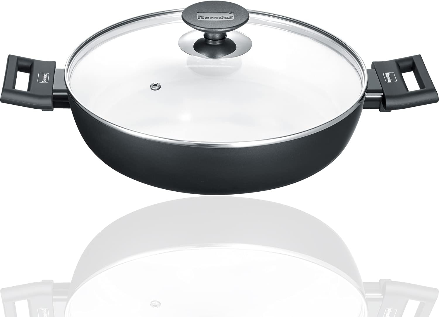 Berndes 013365 Servierpfanne Starter Alu Induction b.nature kratzfeste Beschichtung aus Quarz mit Deckel induktionsgeeignet 24cm SchwarzWei