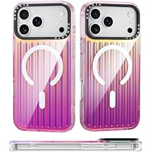 ORNARTO for iPhone 17 Pro Max Case 6.9", Flat Surface Gradient Stripe Back Design, Compatible with MagSafe, Shockproof Slim Protective Phone Cover - Laser Pink