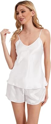 THXSILK Silk Womens Pajama Set 2 Pack 6A Grade 100% Mulberry Silk Nightgown Soft Luxury V Neck Cami Shorts Sets Sleepwear