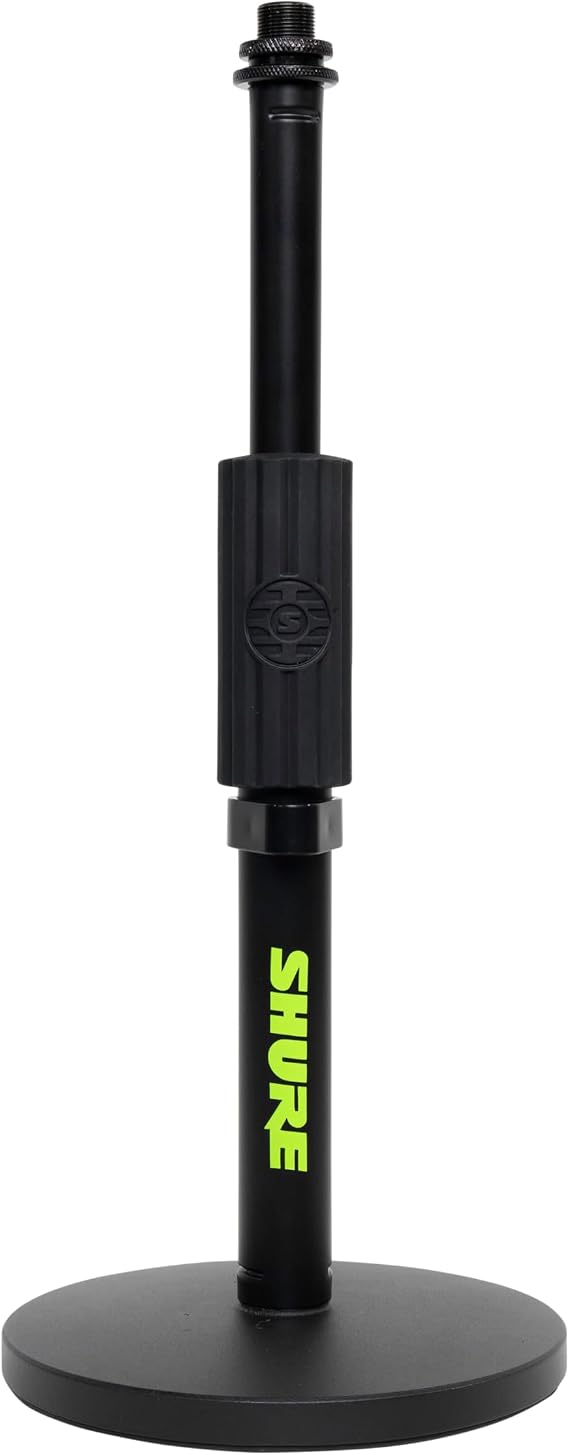 Shure by Gator Round Base Desktop Mic Stand with 6" Base (SH-DESKTOP1) | Designed to reduce movement and vibration, this simple mic stand is great for podcasts, live streams, or meetings.