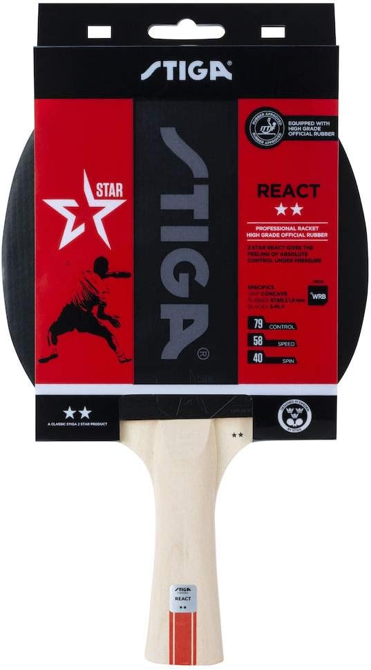 STIGA React 2-Star Table Tennis Bat, Black/Red