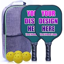 Custom Pickleballs Paddles Set Personalized Pickleballs Paddles with Comfort Grip, Customized with Photo Text Logo, Set of 2 Paddles with 4 Balls and 1 Portable Carry Bag