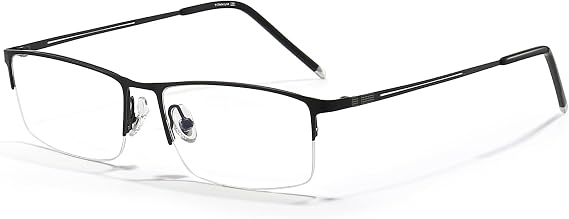 ANRRI Blue Light Glasses Mens Rectangle Semi Rimless Glasses Computer Gaming glasses for men Lightweight Titanium Eyewear