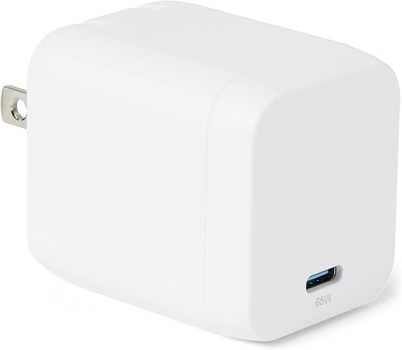 Amazon Basics 65W Fast Charging USB-C Nano GaN Wall Charger, 1-Port PD 3.1 for Laptops, Tablets, Phones, White