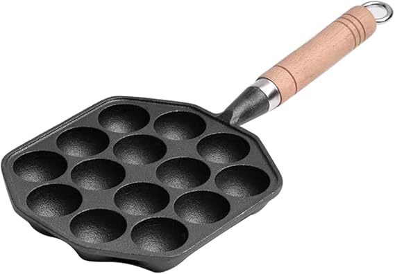 Cast Iron Takoyaki Grill Pan 14 Holes Non-Stick Removable Handle for Home Kitchen Camping Skillet Takoyaki Pancake Ball