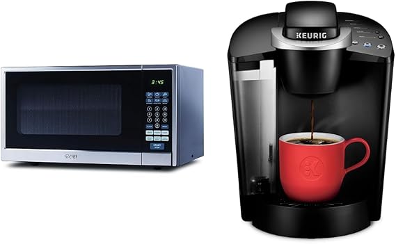 Commercial Chef Countertop Microwave, 1.1 Cubic Feet, Black With Stainless Steel Trim & Keurig K-Classic Coffee Maker K-Cup Pod, Single Serve, Programmable, 6 to 10 oz. Brew Sizes, Black