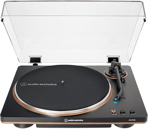 Audio-Technica AT-LP70X-BZ Fully Automatic Belt-Drive Turntable Black/Bronze Bundle with Rubber Platter Mat, Cleaning Fluid System, Cleaning Cloth and 2 YR CPS Enhanced Protection Pack