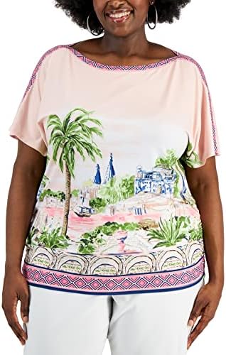 Plus Size Postcard Print Top