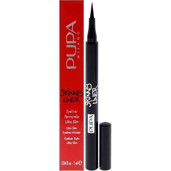 Pupa Milano Skinny Liner - Ultra Slim Eyeliner Pen- Ultra Slim Felt Tip With An Elongated Shape - Extremely Fine And Precise Lines - 001 Extra Black - 0.034 Oz