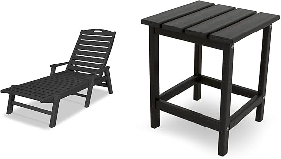 POLYWOOD NCC2280MA-P Nautical Arms Chaise, Black & ECT18BL Long Island 18" Side Table, Black