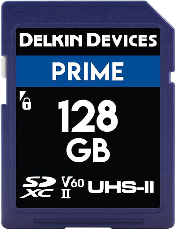 Delkin Devices Prime 128GB SDXC UHS-II Memory Card 300MBs Read, 105MBs Write | Ideal for 8K, 4K, HDR, and 360o Video | High-Performance SD Card for Cameras
