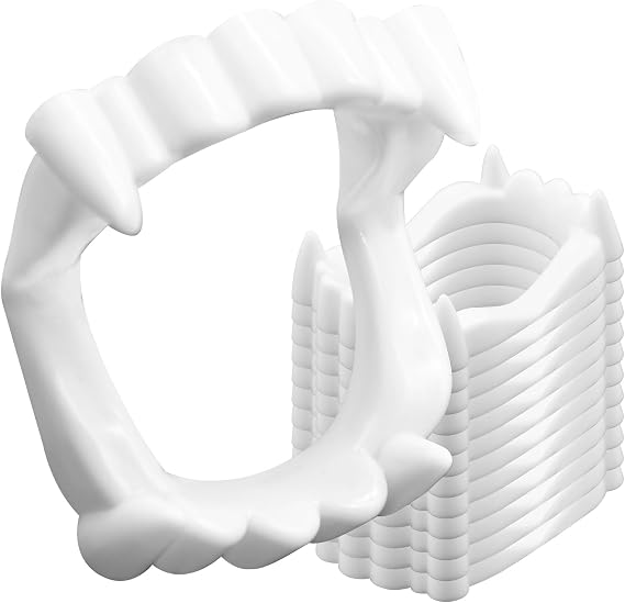 12 Pcs White Fake Vampire Teeth Fangs - Halloween Vampire Plastic Teeth, Fun Cosplay Props, Party Favors and Trick or Treat Accessories