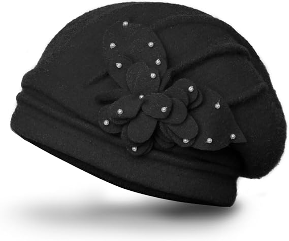 Dahlia Women's Winter Hat - Wool Cloche/Bucket Hat, Slouch, Flower