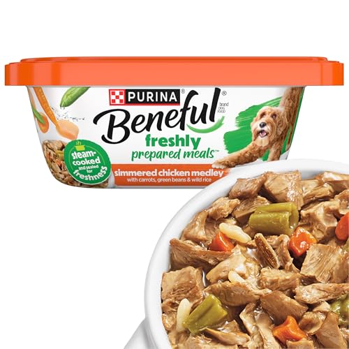 Purina Beneful Dog Food Freshly Prepared Meals Simmered Chicken Medley with Carrots, Green Beans, and Wild Rice - Pack of 8 10 oz. Tubs