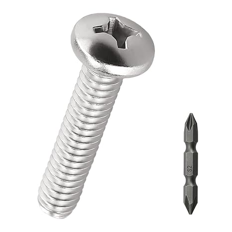 #10-32 x 1 Stainless Pan Head Machine Screws 50 Pcs, 18-8 (304) Stainless Steel Phillips Drive Pan Head, Full Thread, Bright Finish, No Coating, Fayeploo (with Double End Screwdriver Bit)
