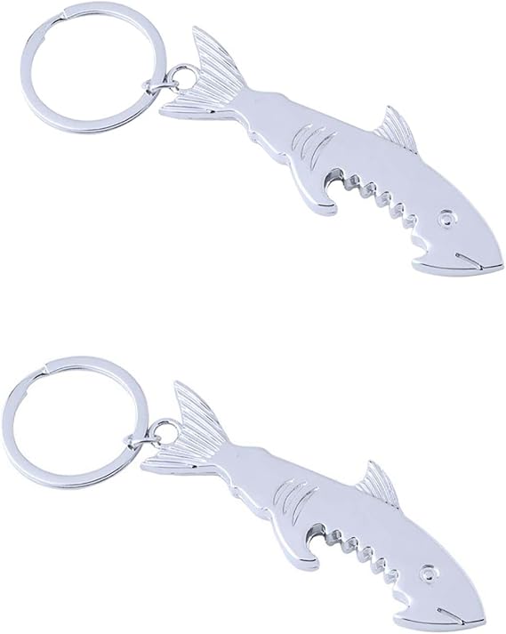 2pcs Shark Shape Bottle Opener, Multi-Function Key Chain, Fish Bottle Opener