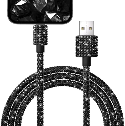 for iPhone Charger Cord [MFi Certified] Black Diamond USB A to iPhone Fast Charging Cable for iPhone 14 13 12 11 Pro Max Bling Sparkling Phone Charger Cord USB Cable 4FT for iPhone Xr Xs X 8 7