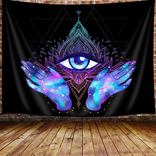 Evil Eye Tapestry, Psychedelic Purple Third 3rd Eye Tapestry Wall Hanging for Men Bedroom, Cool Black Light Spiritual Psychic Hamsa Hand Tapestries Poster Blanket College Dorm Home Decor 60X40Inches